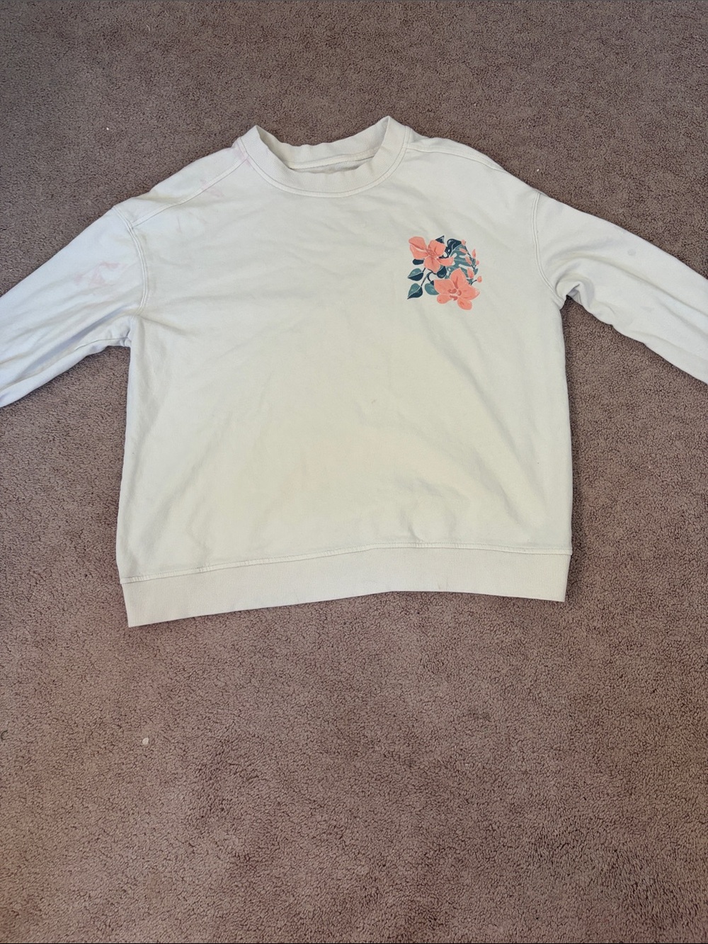 Goodfellow & Co Cream Crewneck Sweatshirt with Coral Floral